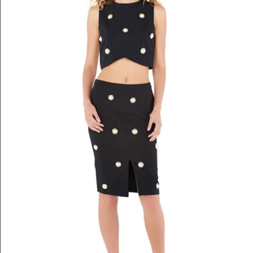 Embellished Pearl Pencil Skirt